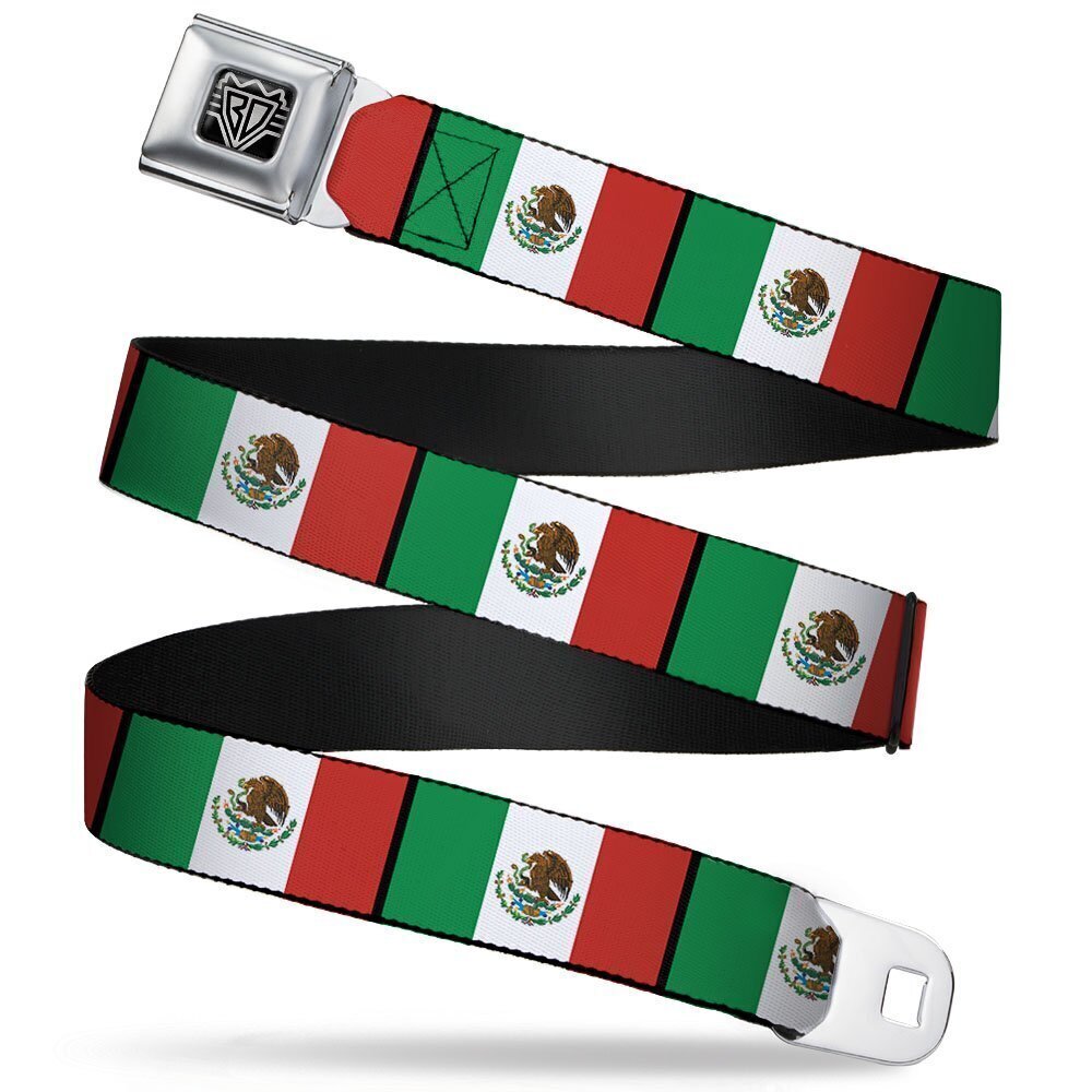 1762 Seatbelt Belt - Mexico Flags - 1.5" Wide - 24-38 Inches in Length